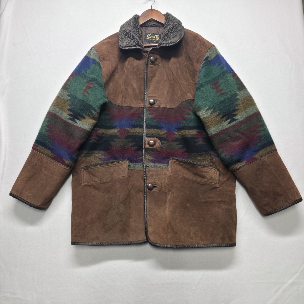 Vintage Scully Men's Leather Aztec Jacket Sherpa Collar Size 42